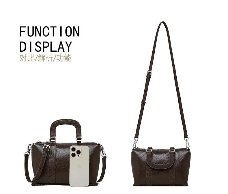 23CM spliced vegetable tanned leather hand pillow crossbody bag 2921 coffee