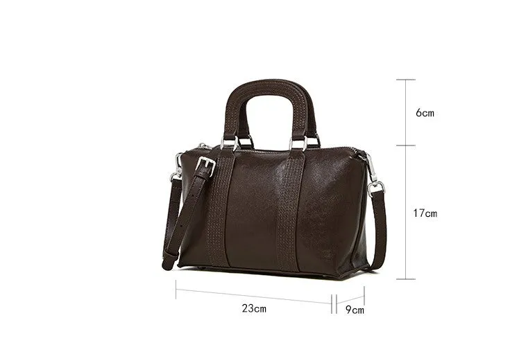 23CM spliced vegetable tanned leather hand pillow crossbody bag 2921 coffee