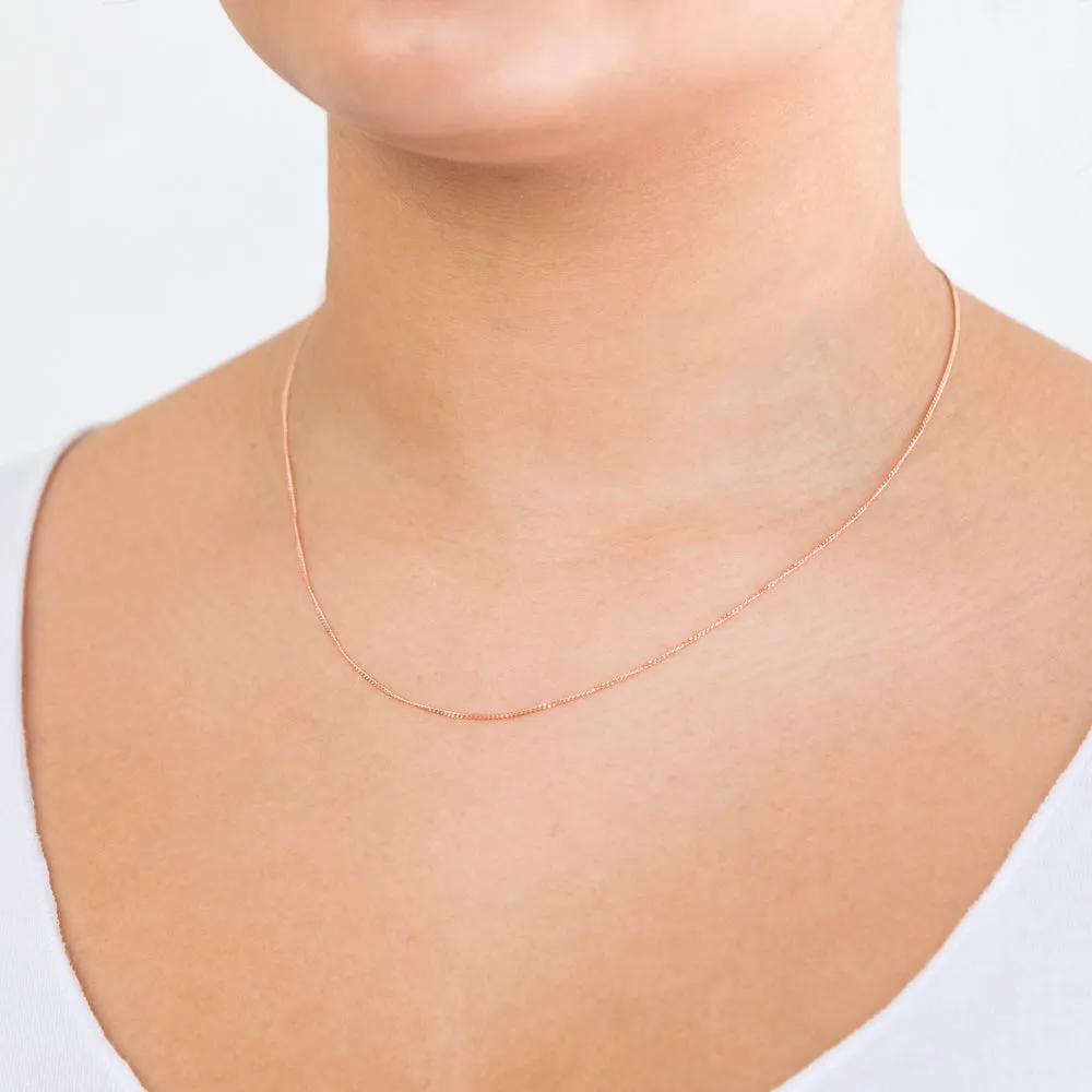 9ct Rose Solid Gold Diamond Cut 45cm 30 Gauge Curb Chain
