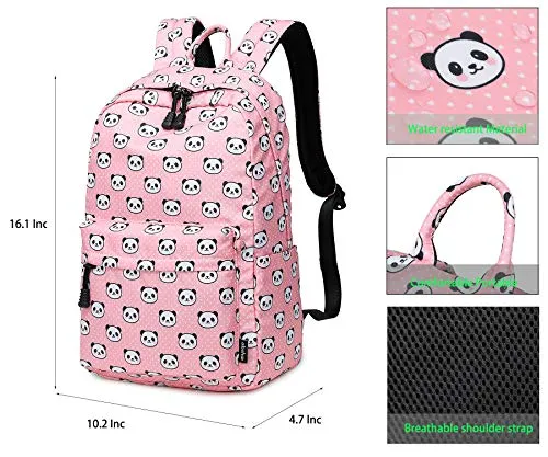 abshoo Panda Printed School Backpacks For Girls Cute Elementary School Bookbags (Panda Pink)
