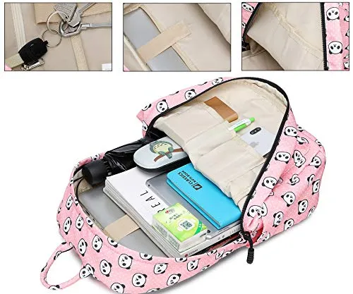 abshoo Panda Printed School Backpacks For Girls Cute Elementary School Bookbags (Panda Pink)
