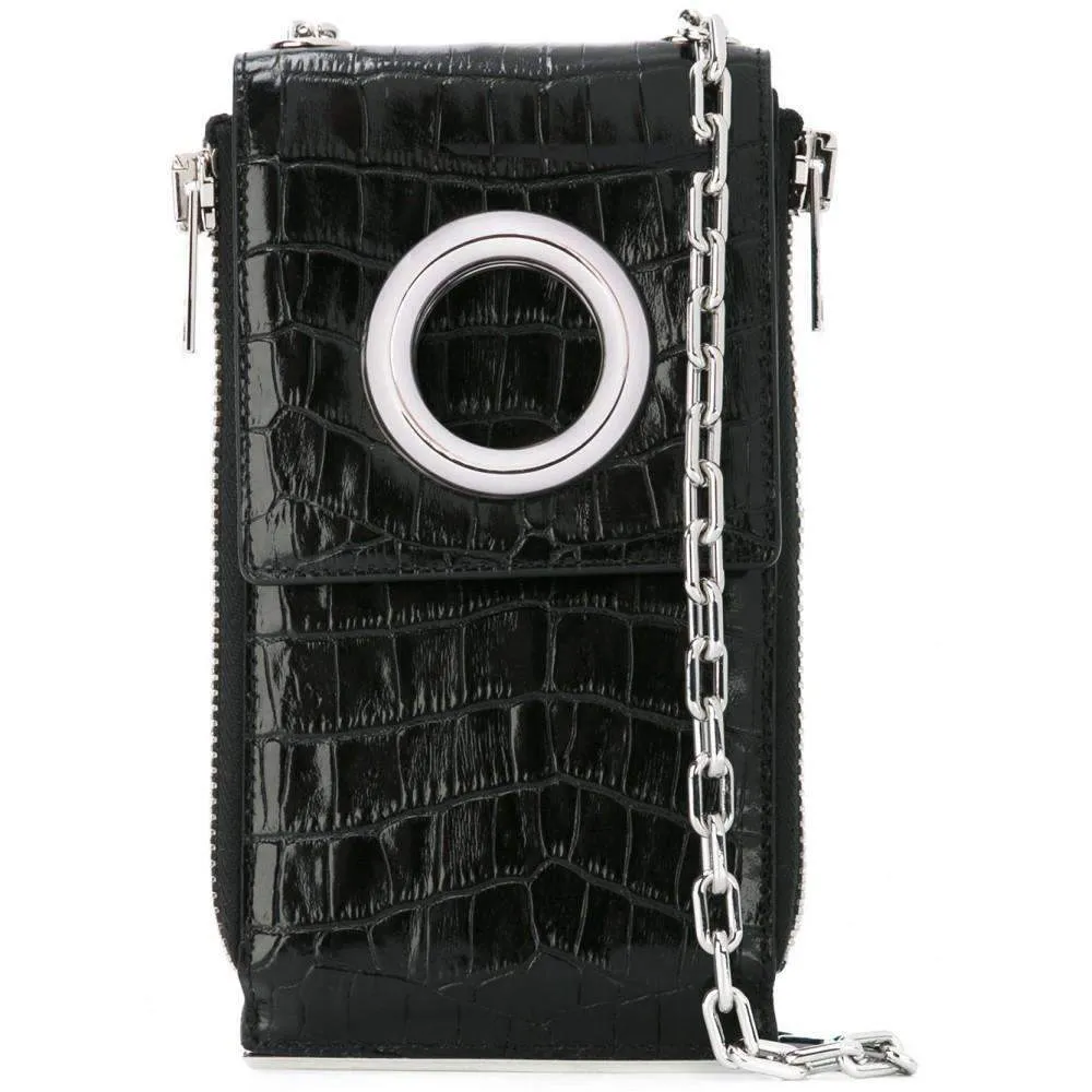 Alexander Wang Black Shoulder Wallet Crocodile Embossed Leather
