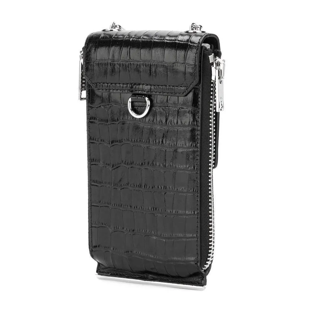 Alexander Wang Black Shoulder Wallet Crocodile Embossed Leather