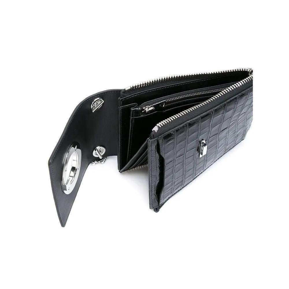 Alexander Wang Black Shoulder Wallet Crocodile Embossed Leather