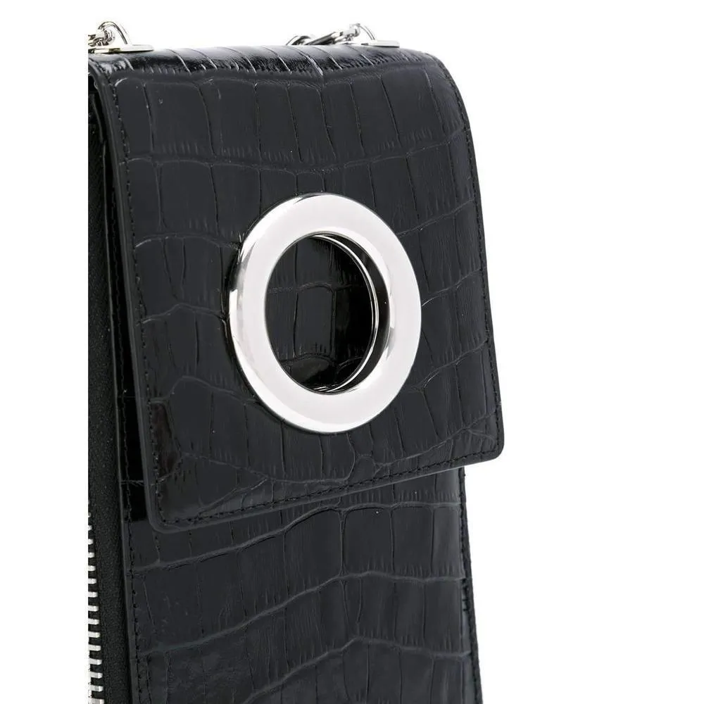 Alexander Wang Black Shoulder Wallet Crocodile Embossed Leather