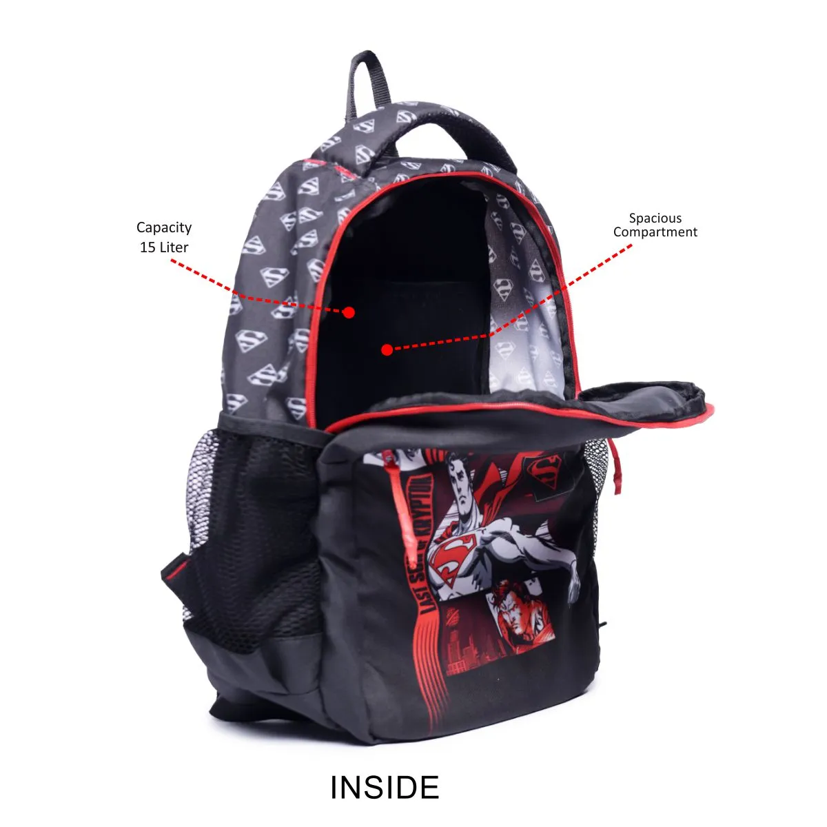 ASTRID Red/Black Color Superman Print  BackPack