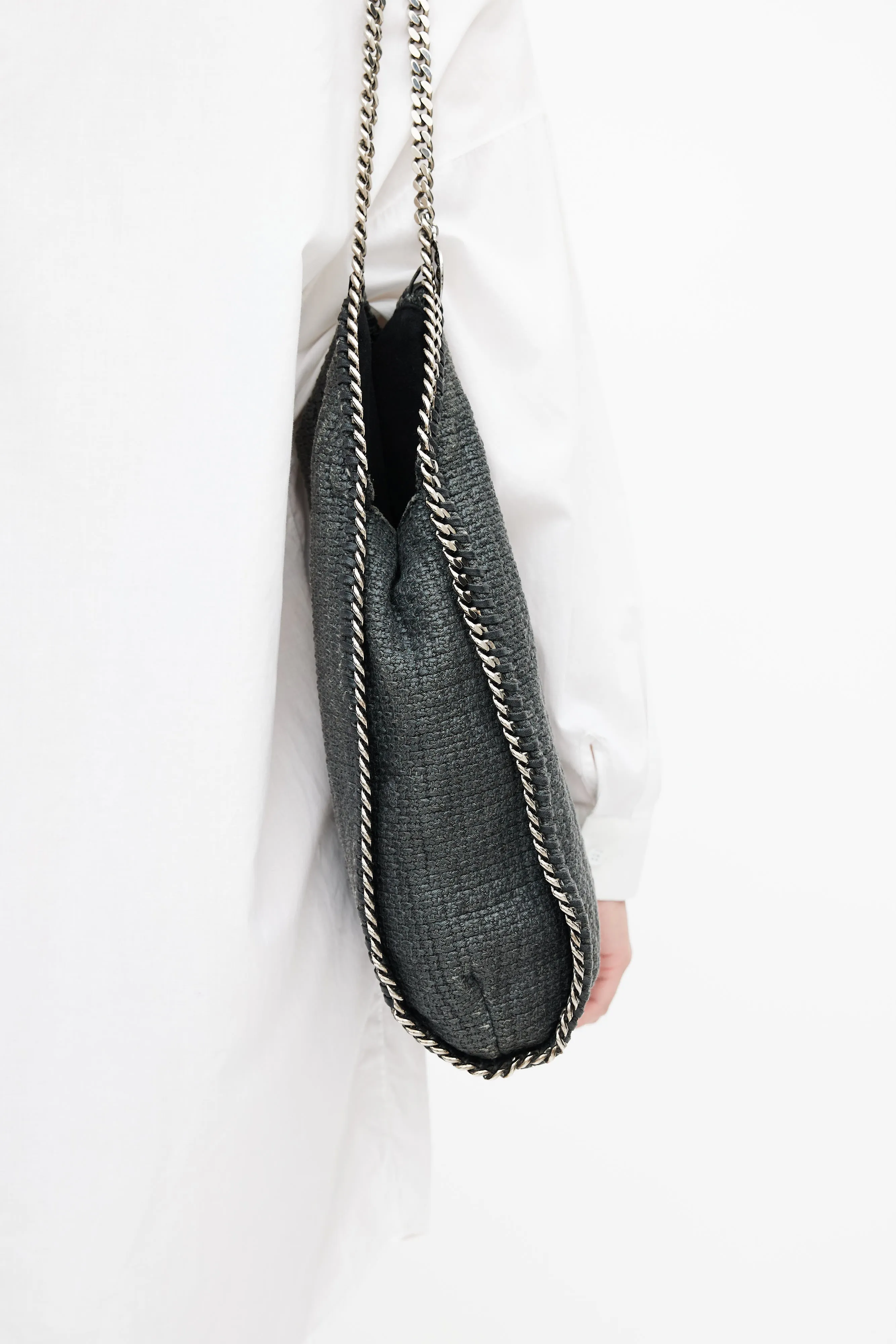 Black & Silver Woven Falabella Shoulder Bag
