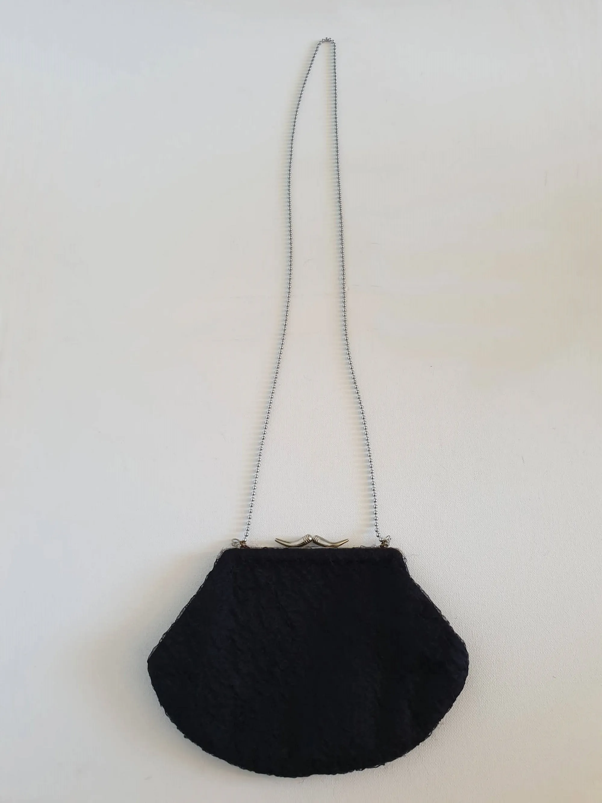 Black Crinkled Chiffon Evening Purse on a Chain