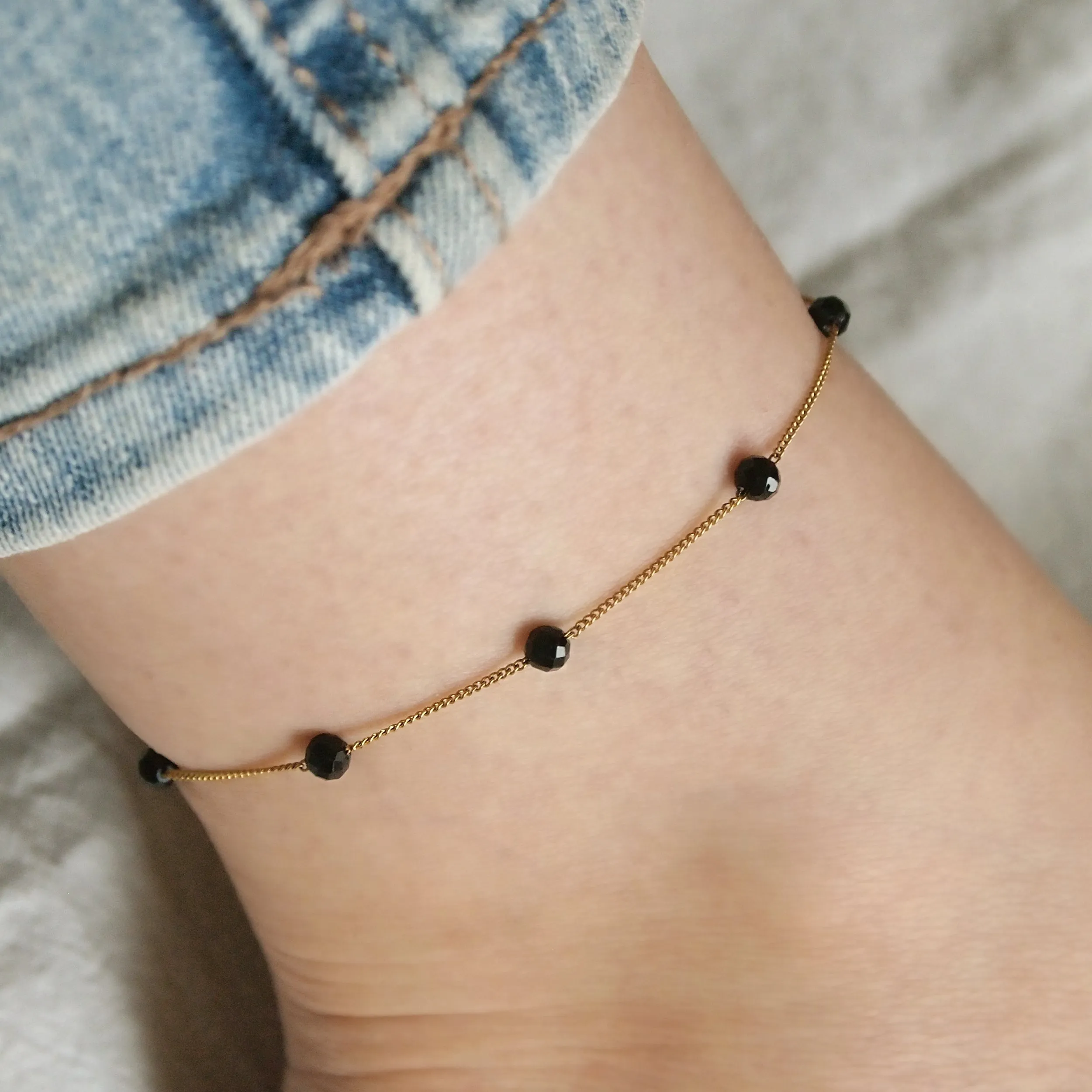 Black tourmaline chain anklet