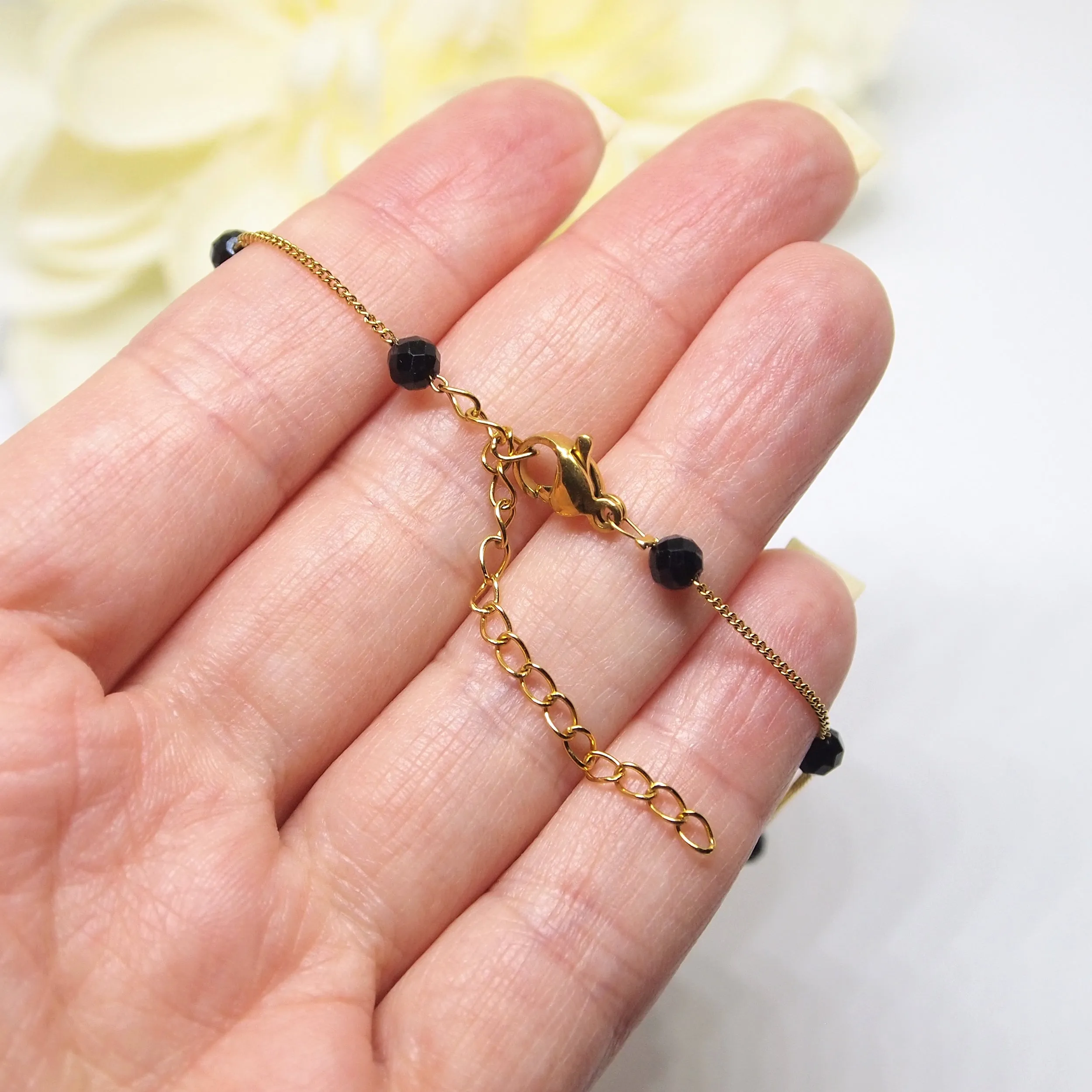 Black tourmaline chain anklet