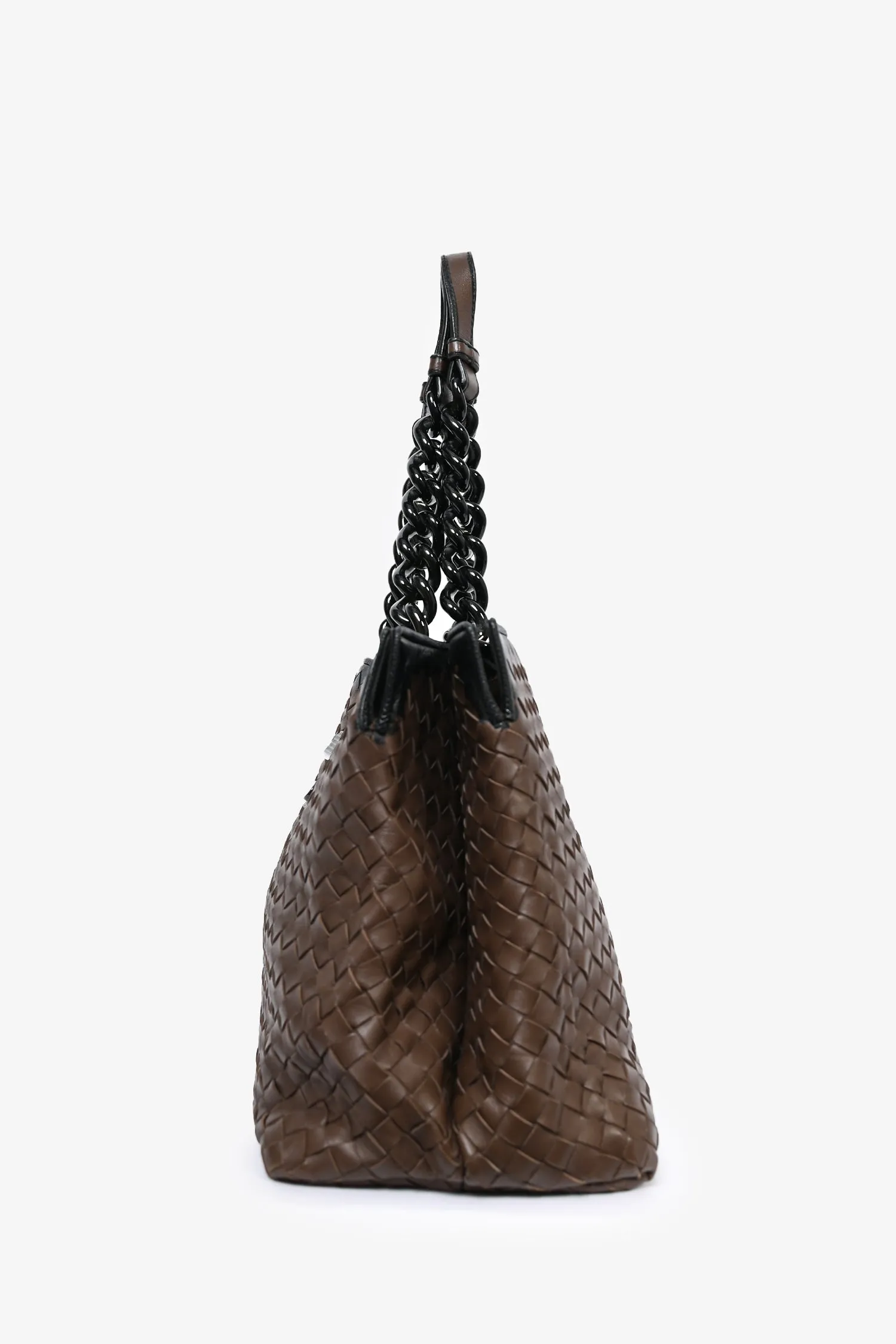Bottega Veneta Brown/Black Intrecciato Leather Chain Tote
