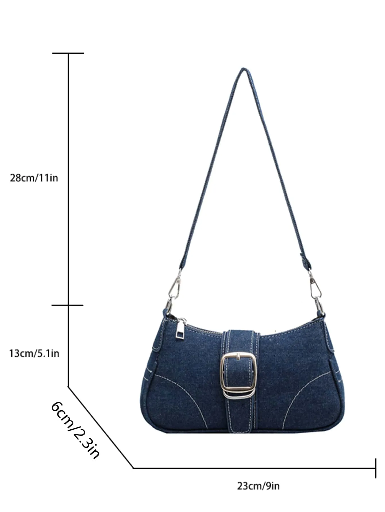 Buckle Decor Stitch Detail Chain Baguette Bag