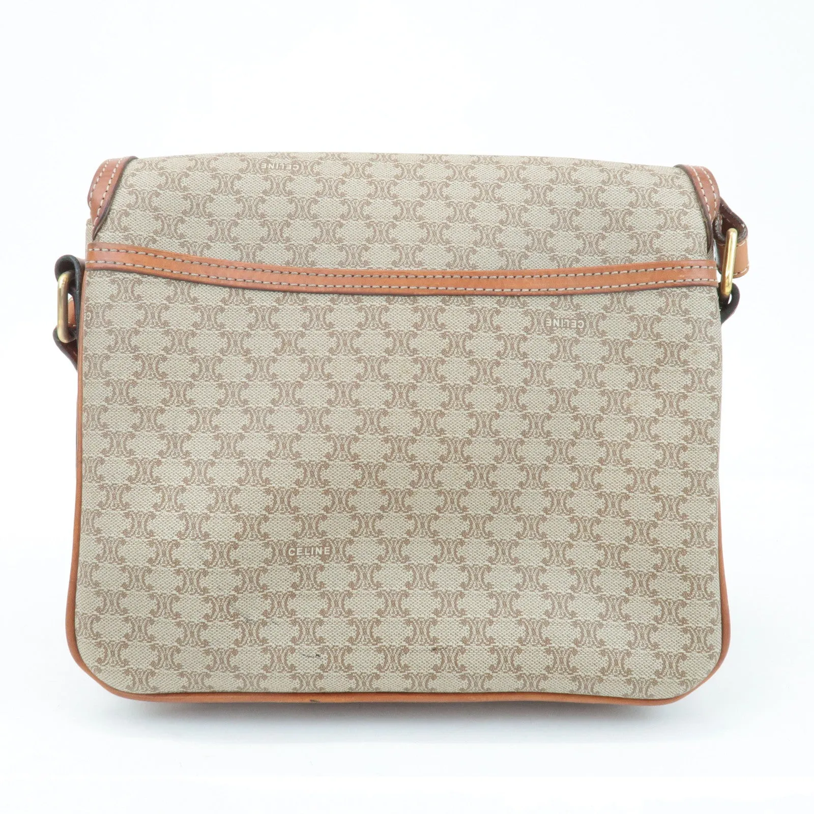 CELINE Macadam PVC Leather Shoulder Bag Beige Brown Used