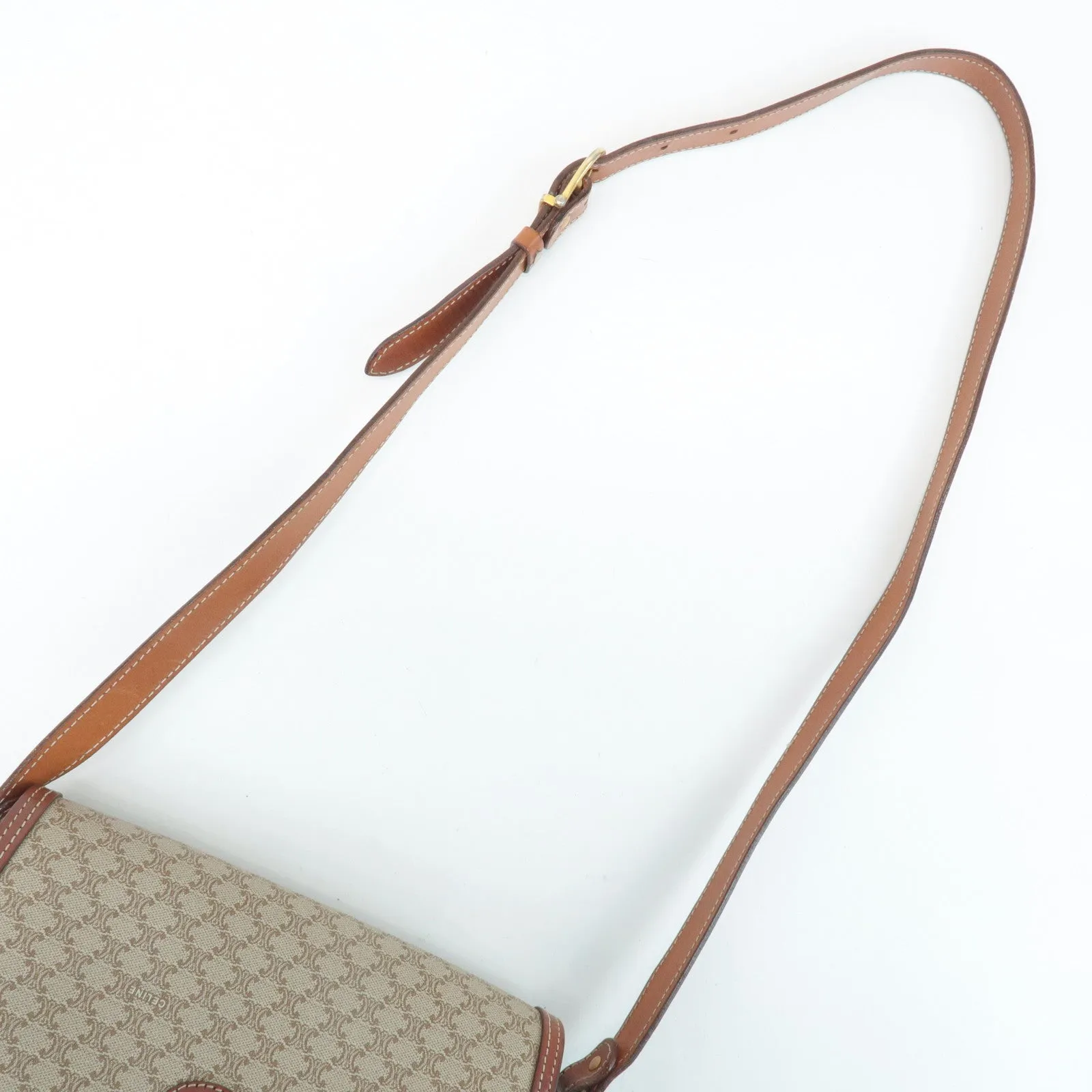 CELINE Macadam PVC Leather Shoulder Bag Beige Brown Used