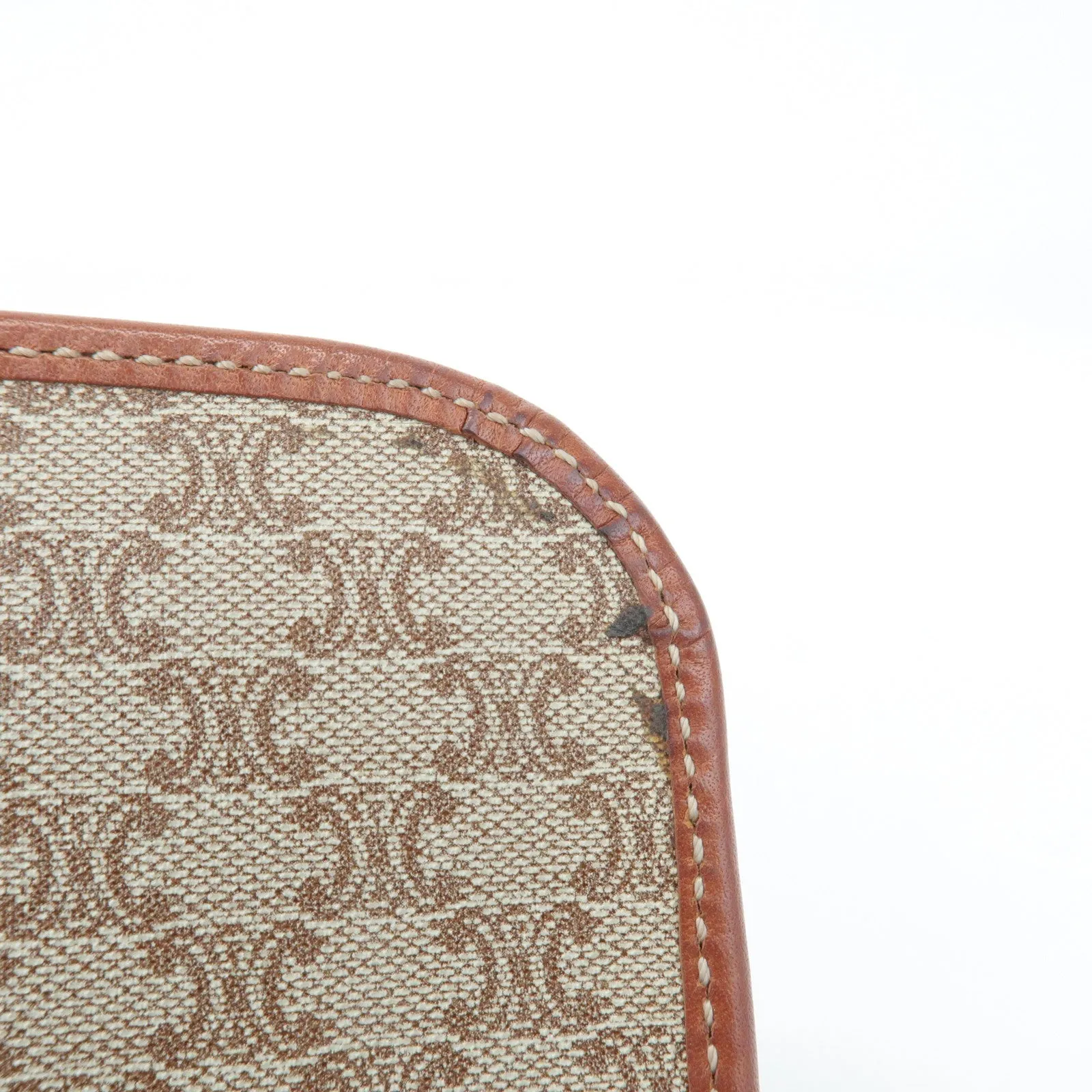 CELINE Macadam PVC Leather Shoulder Bag Beige Brown Used