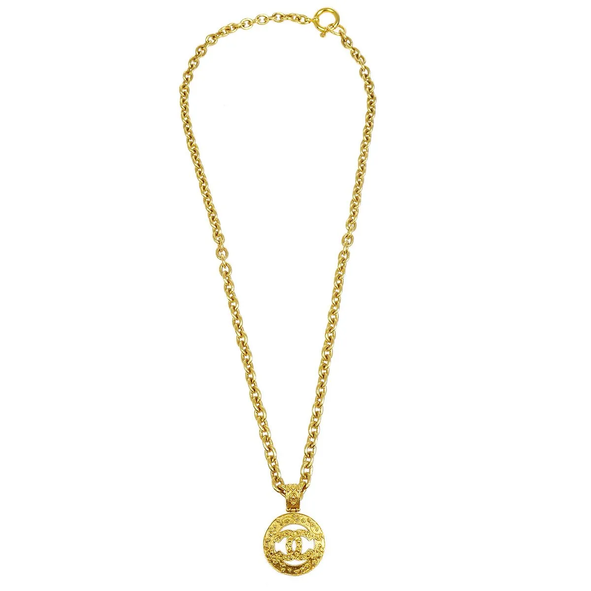 CHANEL 1994 Cutout Medallion Gold Chain Pendant Necklace 37944
