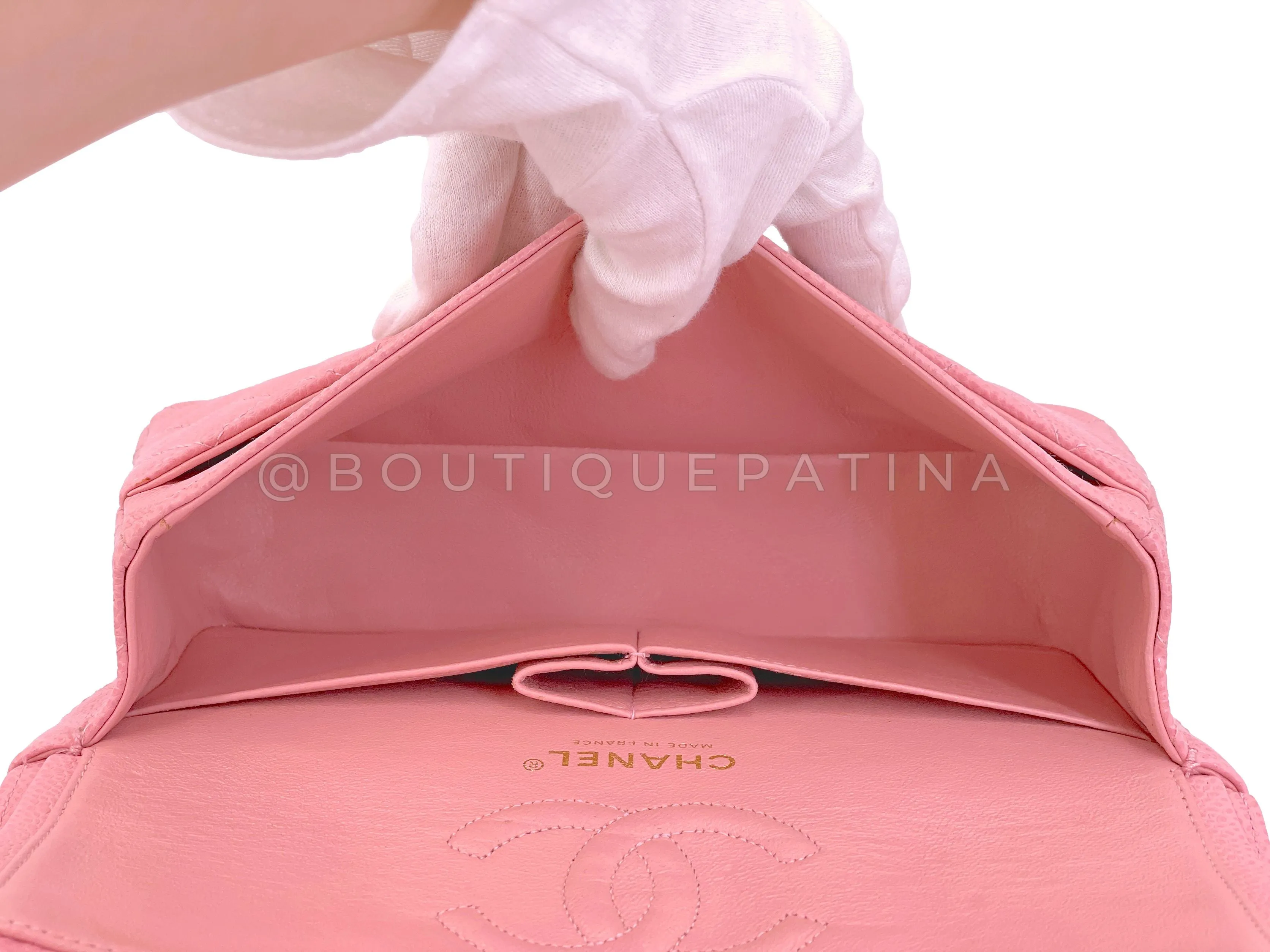 Chanel 2005 Vintage Sakura Pink Small Classic Double Flap Bag 24k GHW