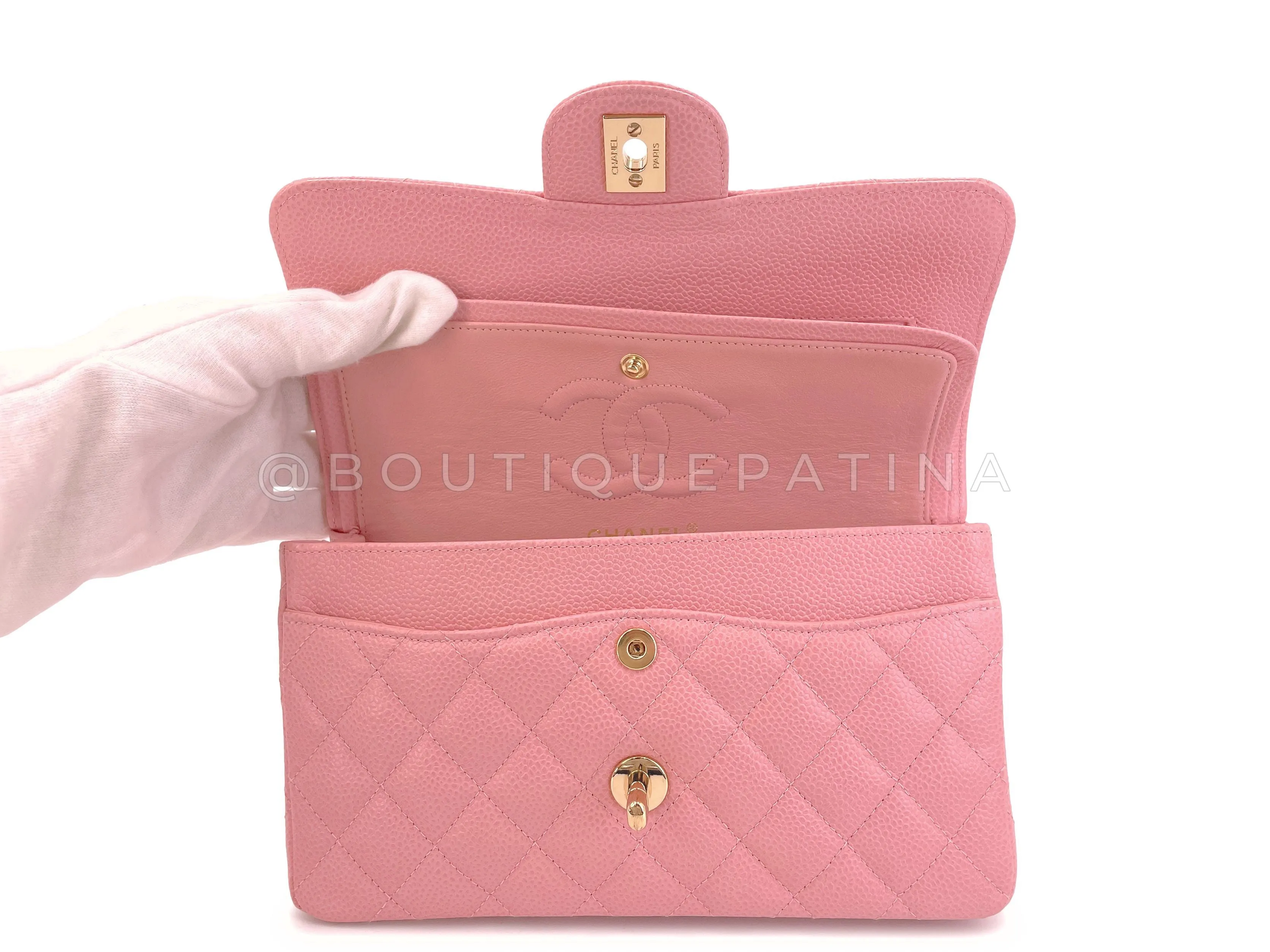 Chanel 2005 Vintage Sakura Pink Small Classic Double Flap Bag 24k GHW