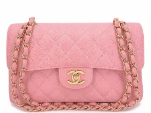 Chanel 2005 Vintage Sakura Pink Small Classic Double Flap Bag 24k GHW
