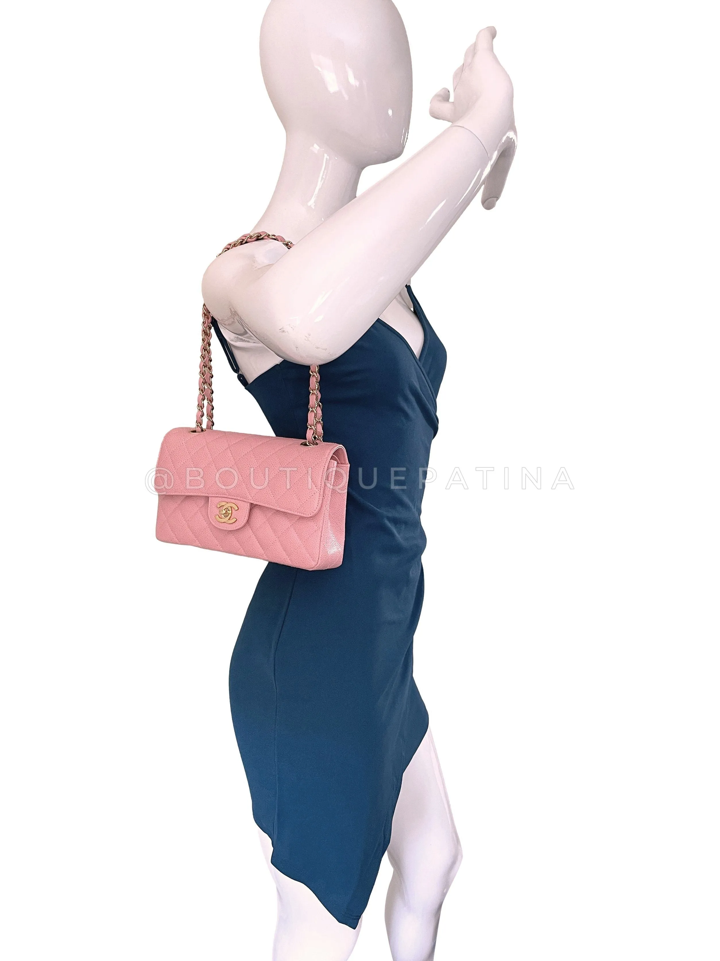 Chanel 2005 Vintage Sakura Pink Small Classic Double Flap Bag 24k GHW