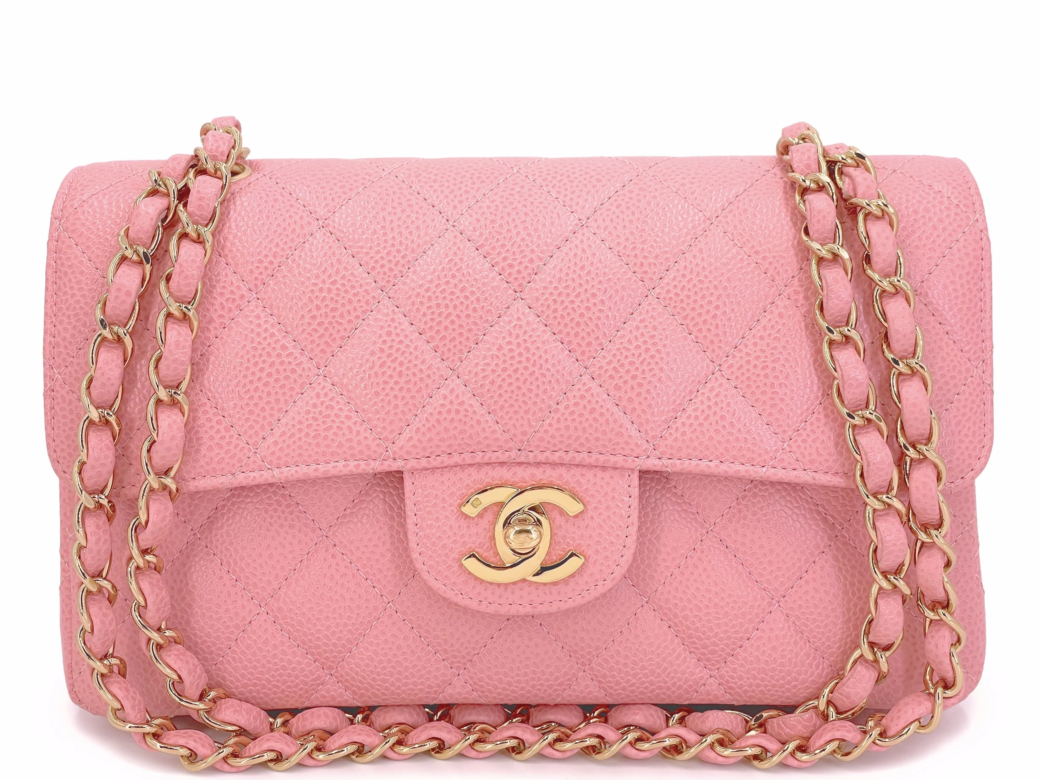 Chanel 2005 Vintage Sakura Pink Small Classic Double Flap Bag 24k GHW