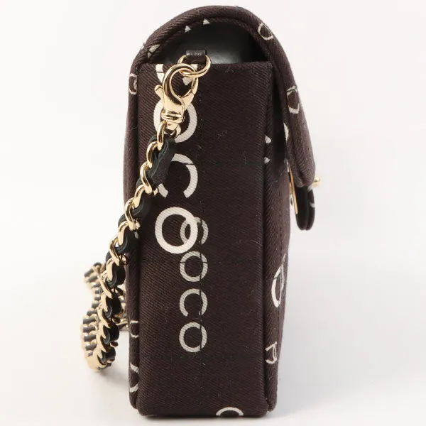 Chanel Around 2002 Made Cotton Logo Print Chocolate Bar Turn-Lock Chain Bag Black
