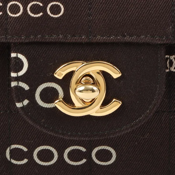 Chanel Around 2002 Made Cotton Logo Print Chocolate Bar Turn-Lock Chain Bag Black