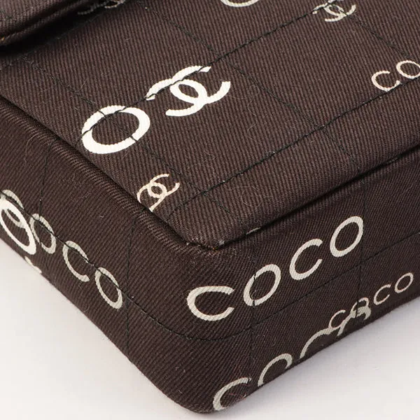 Chanel Around 2002 Made Cotton Logo Print Chocolate Bar Turn-Lock Chain Bag Black