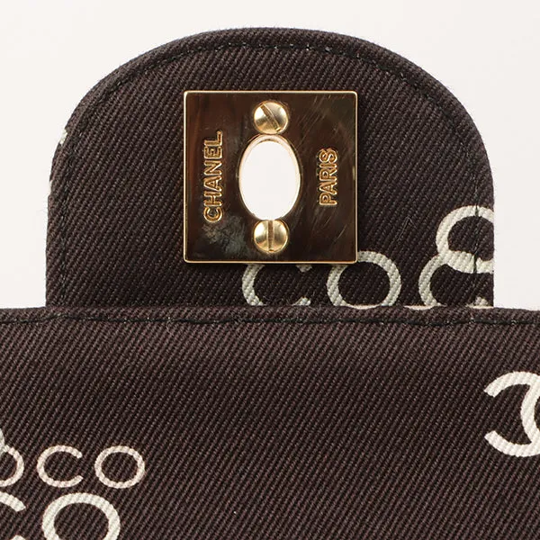 Chanel Around 2002 Made Cotton Logo Print Chocolate Bar Turn-Lock Chain Bag Black