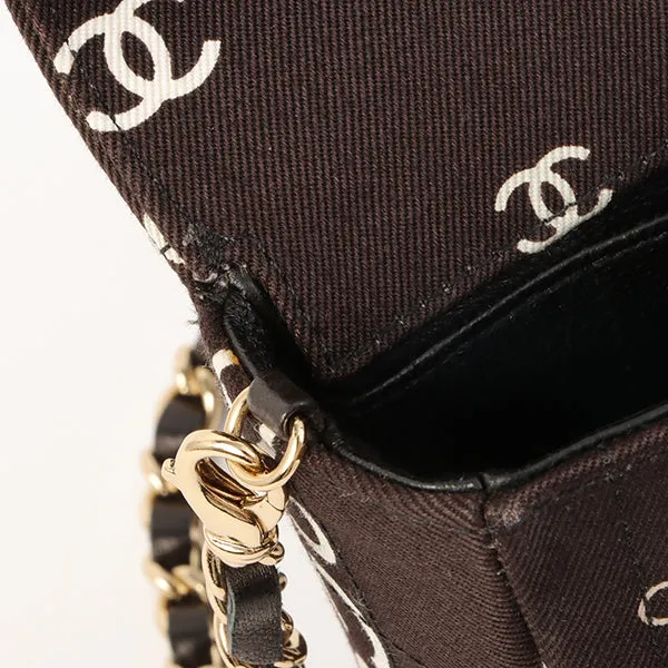 Chanel Around 2002 Made Cotton Logo Print Chocolate Bar Turn-Lock Chain Bag Black