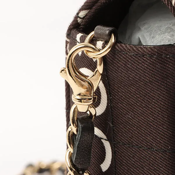 Chanel Around 2002 Made Cotton Logo Print Chocolate Bar Turn-Lock Chain Bag Black