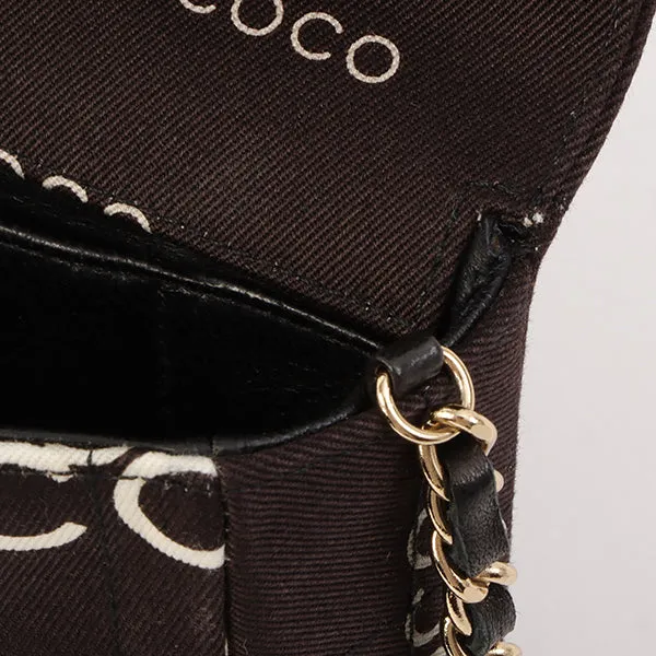 Chanel Around 2002 Made Cotton Logo Print Chocolate Bar Turn-Lock Chain Bag Black