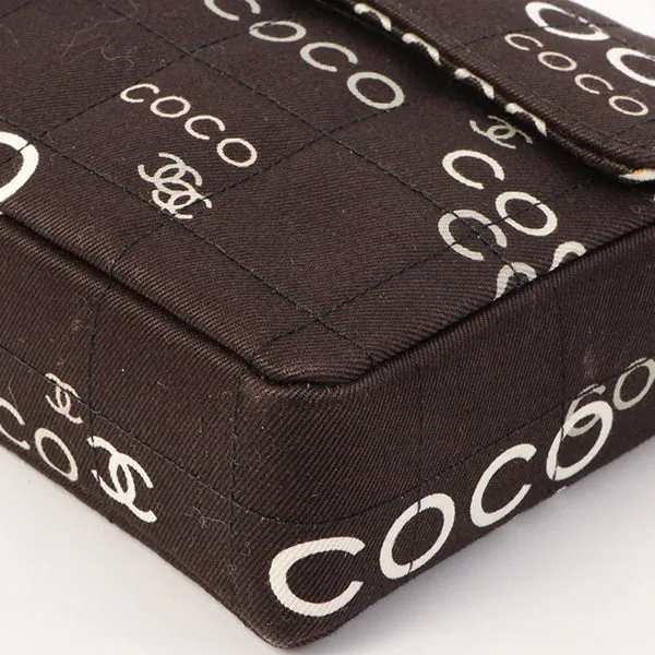 Chanel Around 2002 Made Cotton Logo Print Chocolate Bar Turn-Lock Chain Bag Black