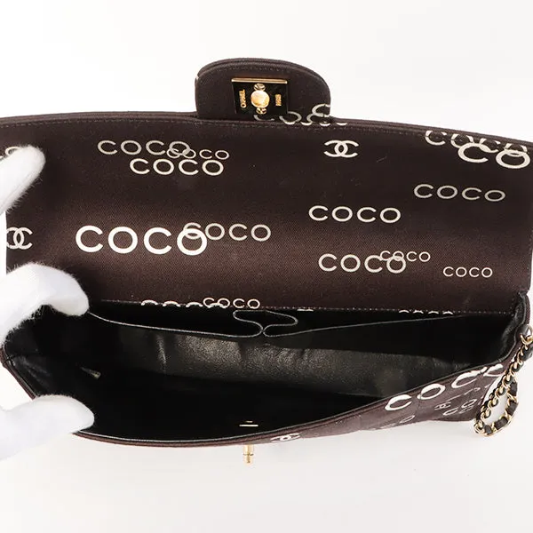 Chanel Around 2002 Made Cotton Logo Print Chocolate Bar Turn-Lock Chain Bag Black