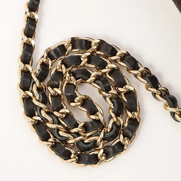 Chanel Around 2002 Made Cotton Logo Print Chocolate Bar Turn-Lock Chain Bag Black