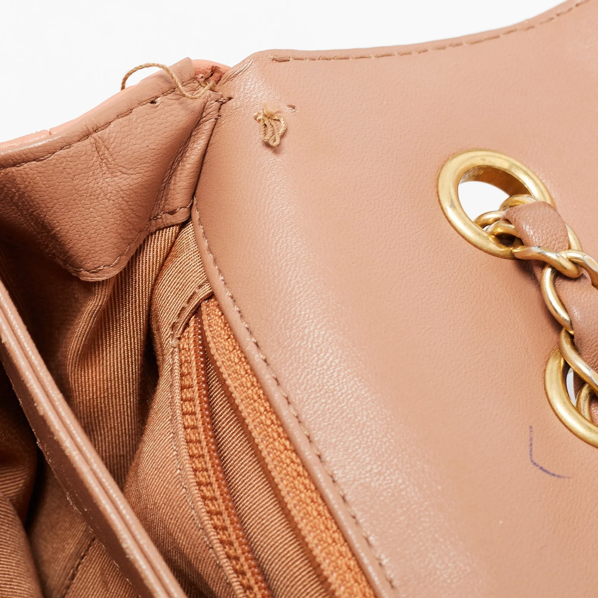 Chanel Beige/Peach Quilted Leather Straight Line Flap Bag