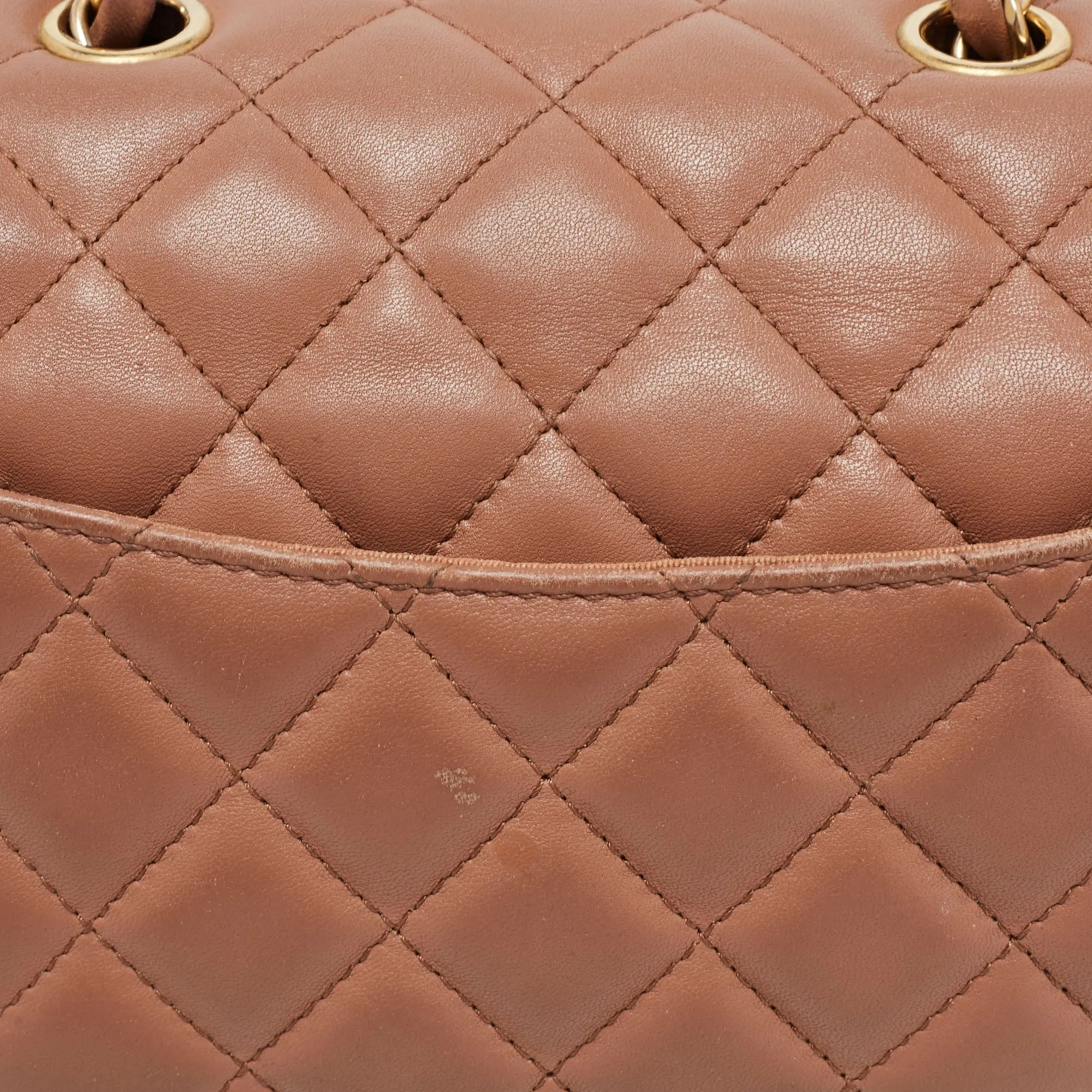 Chanel Beige/Peach Quilted Leather Straight Line Flap Bag