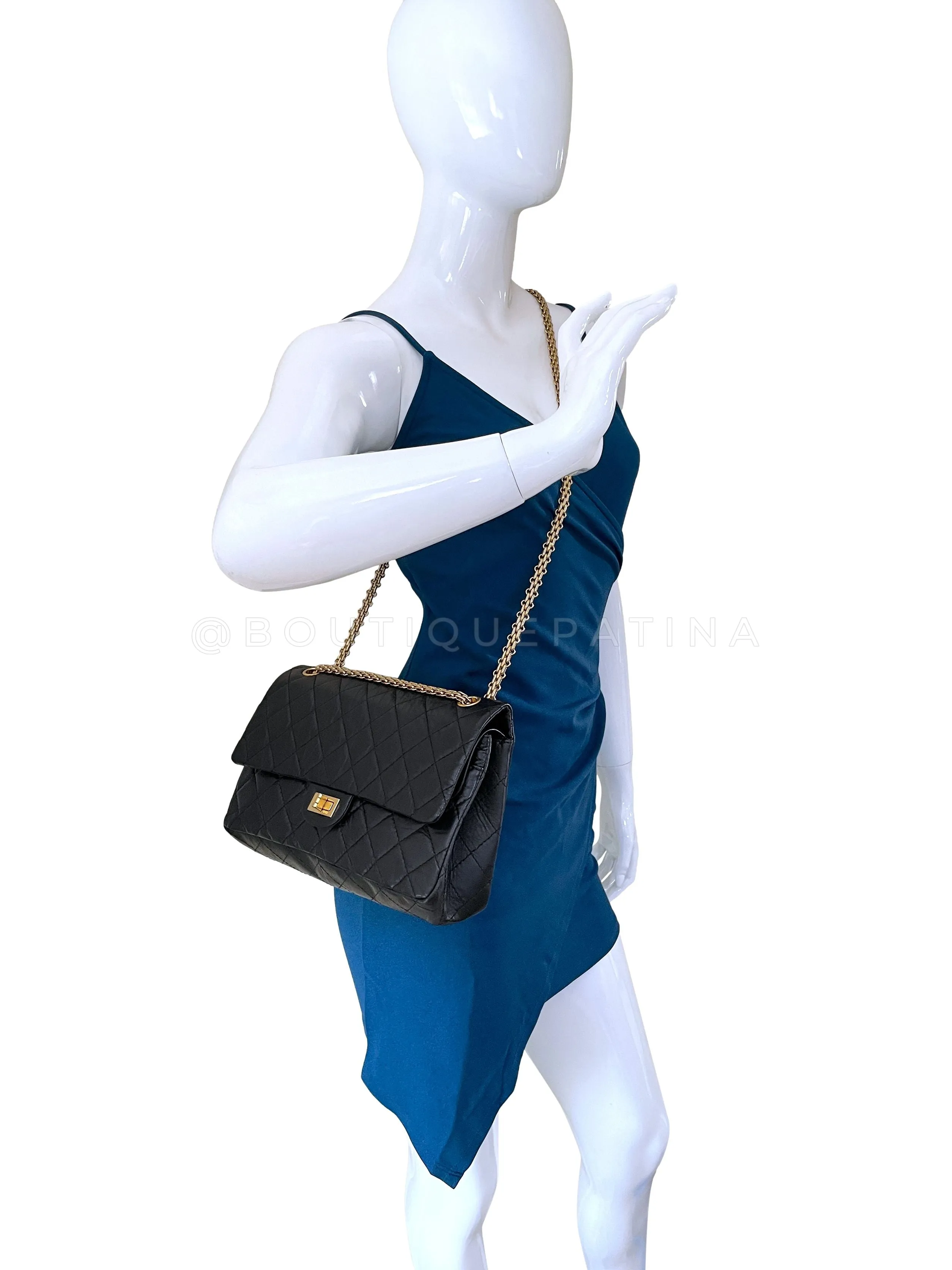 Chanel Black Aged Calfskin Reissue Medium 226 2.55 Flap Bag GHW