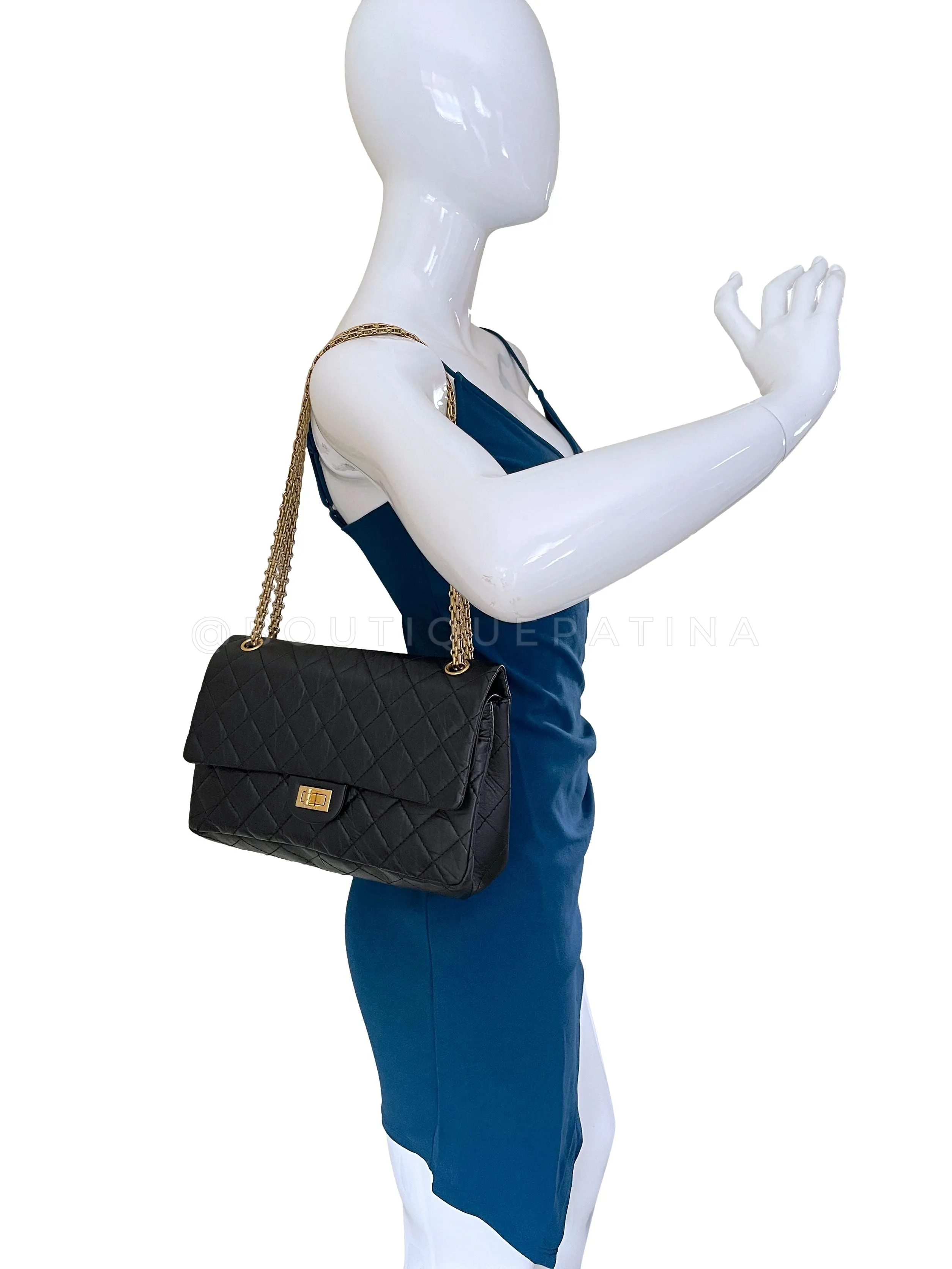 Chanel Black Aged Calfskin Reissue Medium 226 2.55 Flap Bag GHW