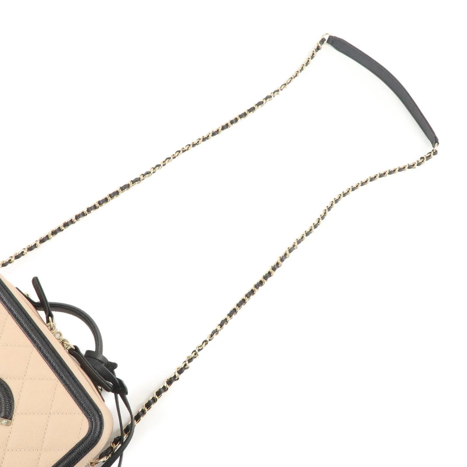 CHANEL CC Filigree Caviar Skin Vanity Case 2Way Bag Beige A93342