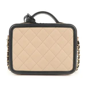 CHANEL CC Filigree Caviar Skin Vanity Case 2Way Bag Beige A93342
