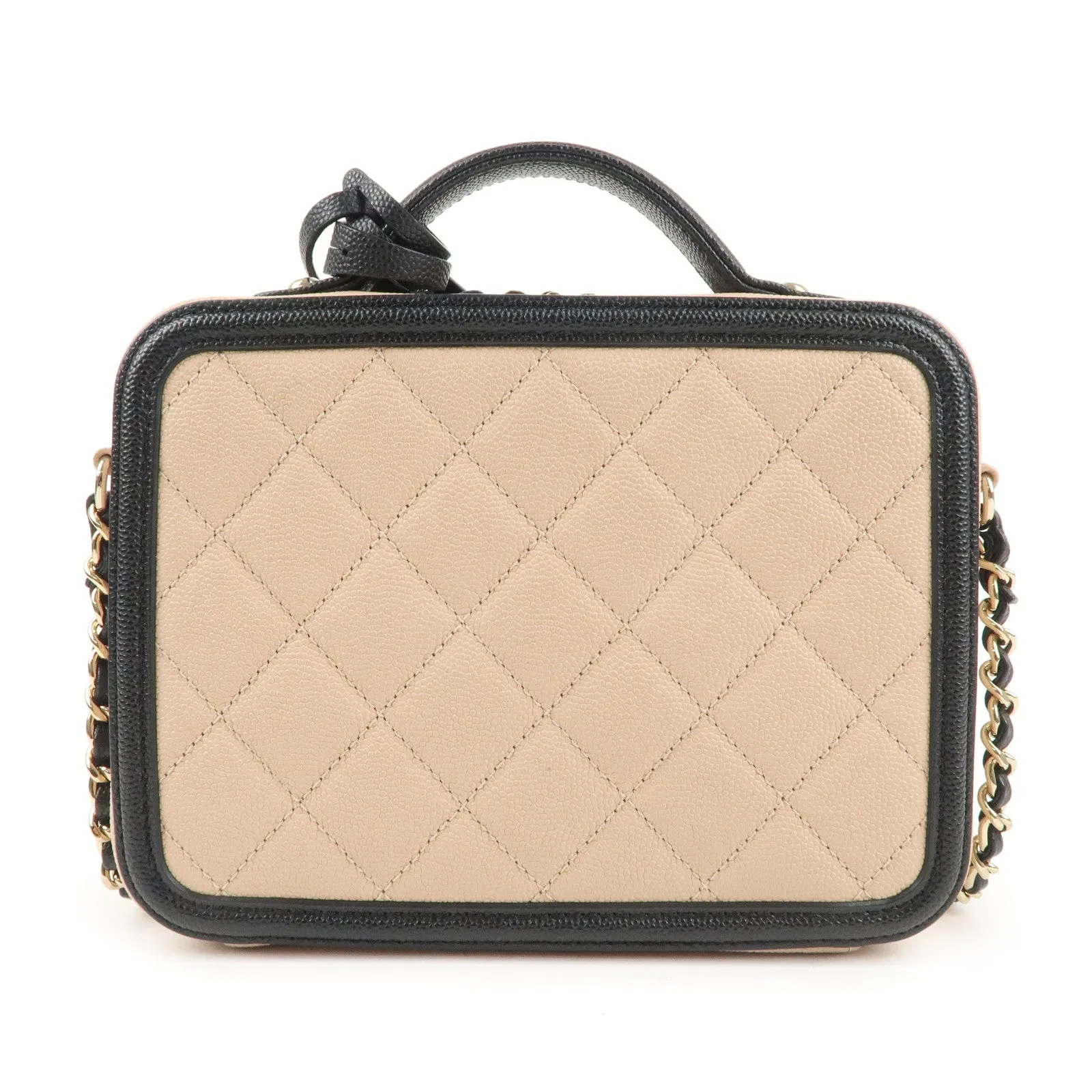 CHANEL CC Filigree Caviar Skin Vanity Case 2Way Bag Beige A93342