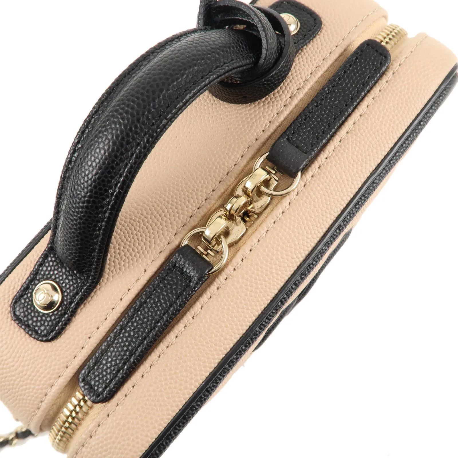 CHANEL CC Filigree Caviar Skin Vanity Case 2Way Bag Beige A93342