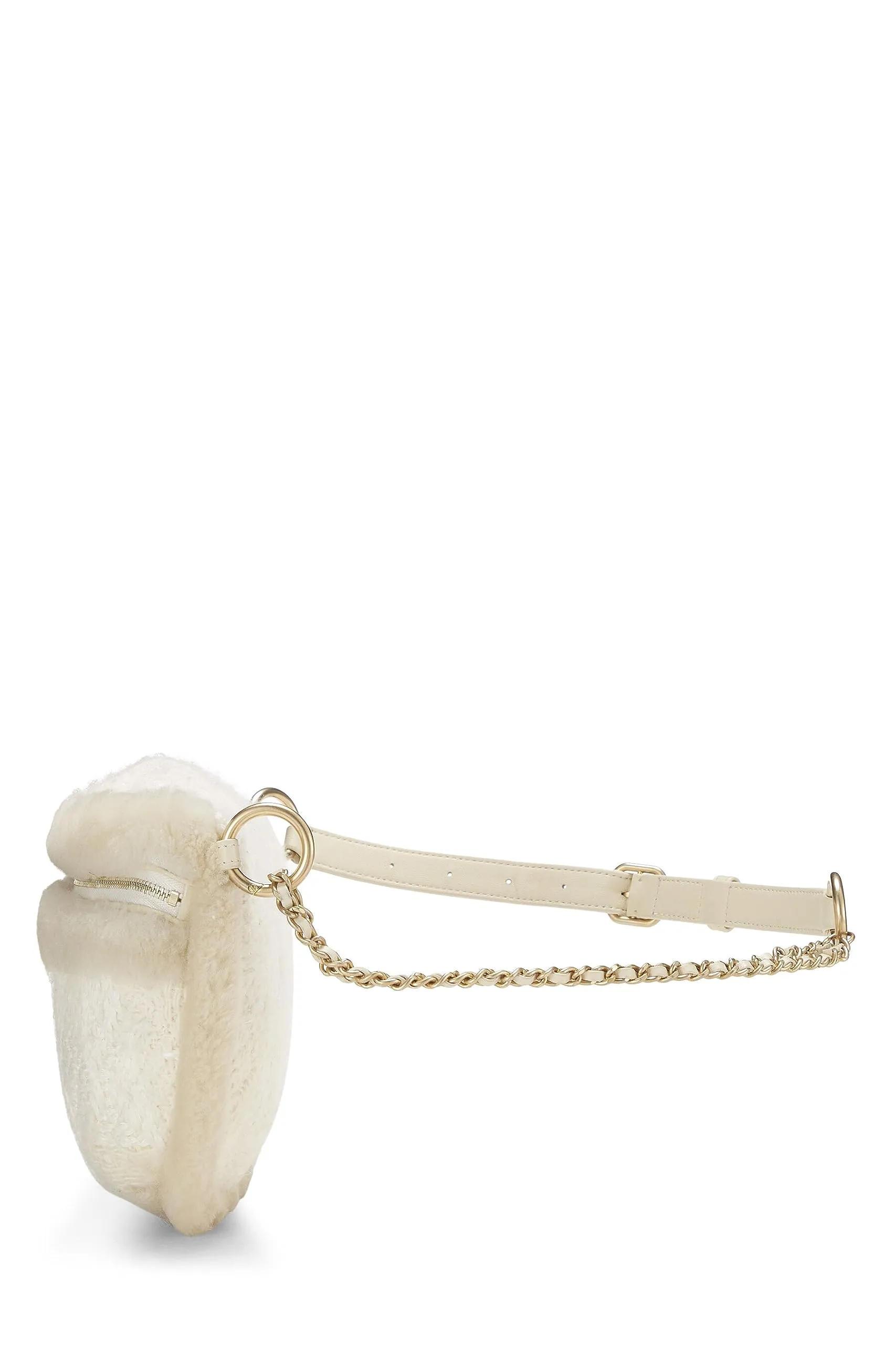 Chanel,  Ivory Tweed & Shearling Belt Bag, White