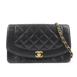 CHANEL Matelasse Lambskin Diana Chain Shoulder Bag Black A01165