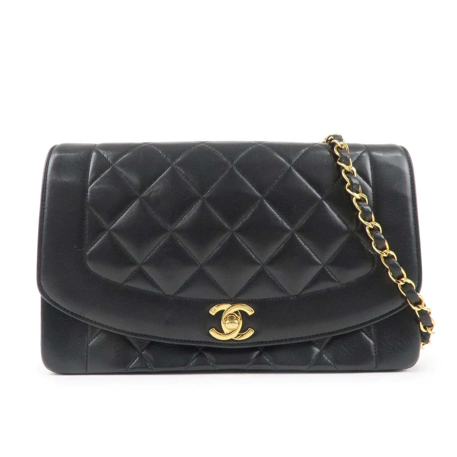 CHANEL Matelasse Lambskin Diana Chain Shoulder Bag Black A01165