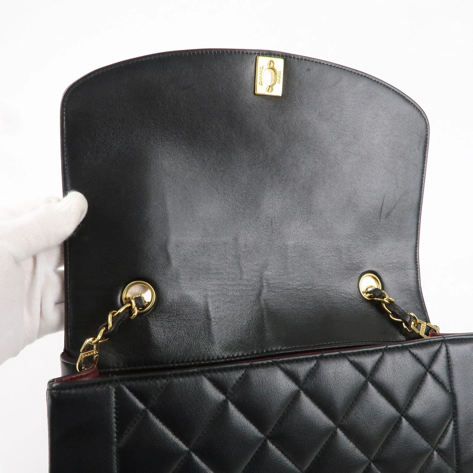 CHANEL Matelasse Lambskin Diana Chain Shoulder Bag Black A01165
