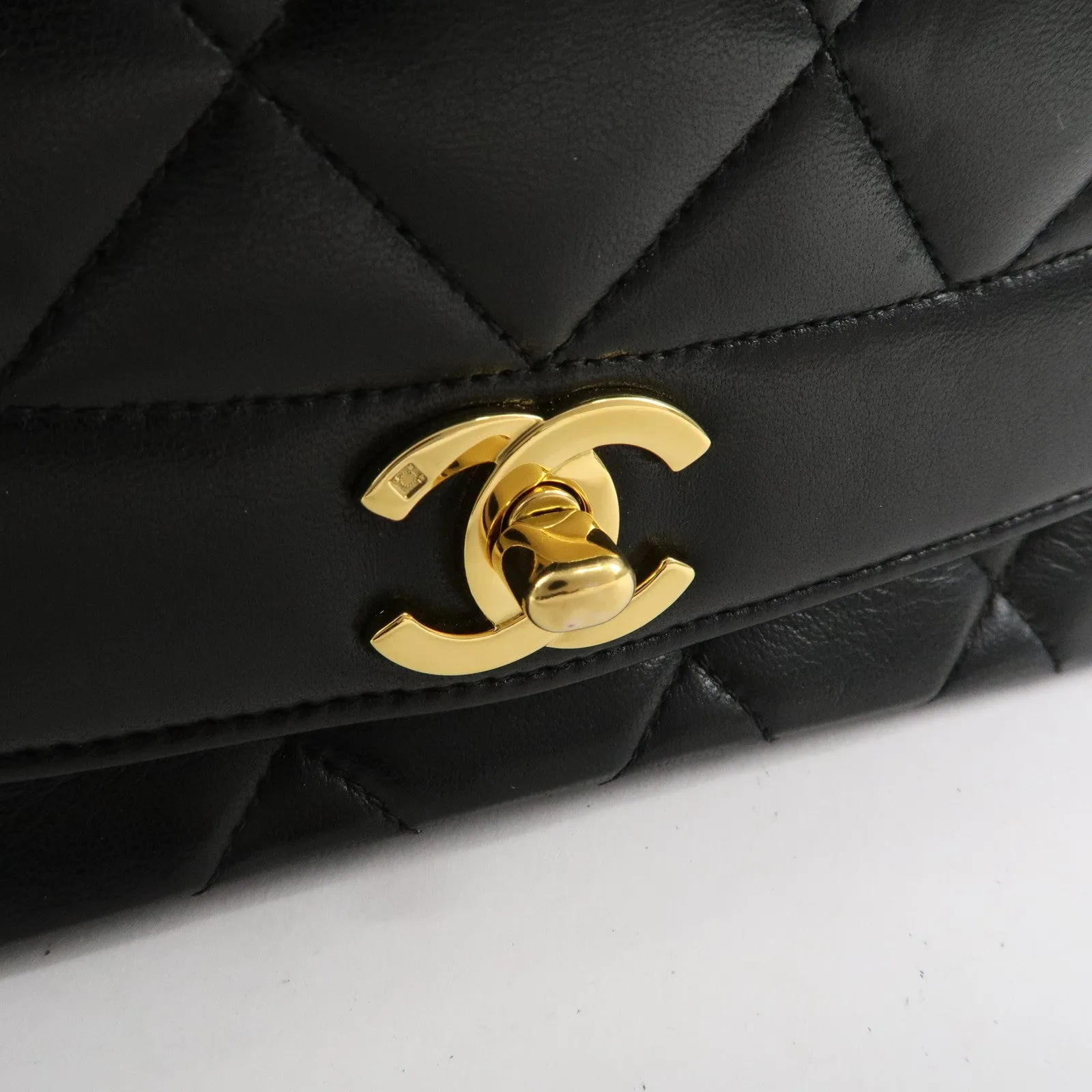 CHANEL Matelasse Lambskin Diana Chain Shoulder Bag Black A01165