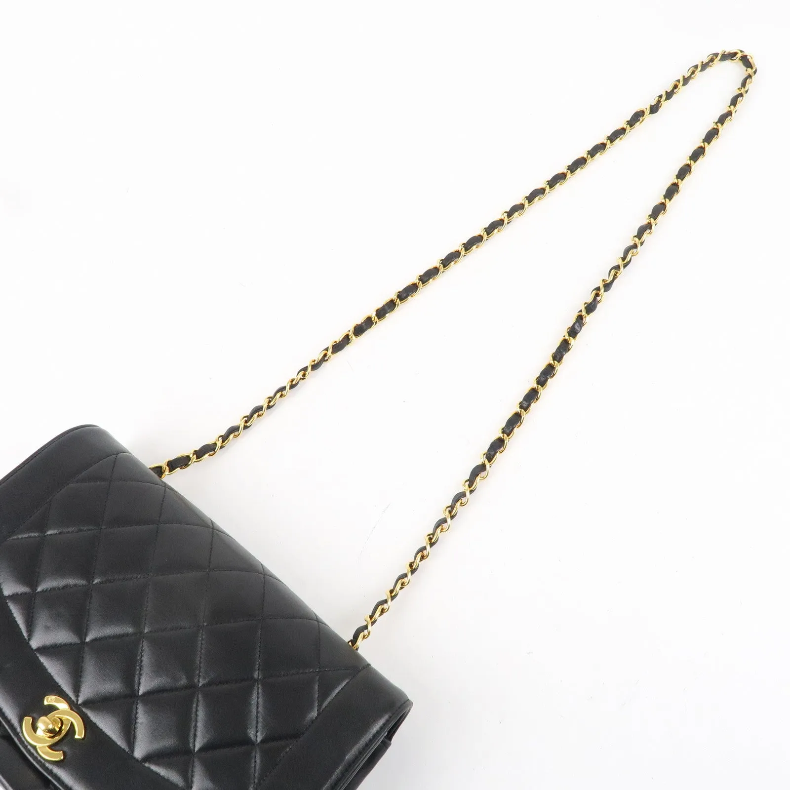 CHANEL Matelasse Lambskin Diana Chain Shoulder Bag Black A01165