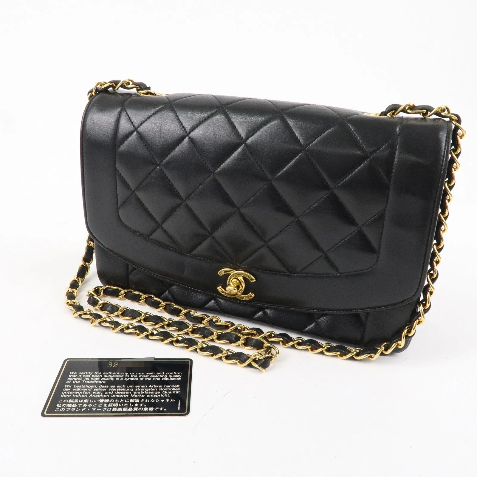 CHANEL Matelasse Lambskin Diana Chain Shoulder Bag Black A01165